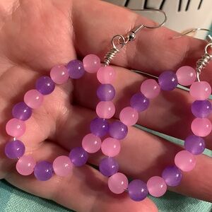 Pink and Purple glass Beaded Earrings